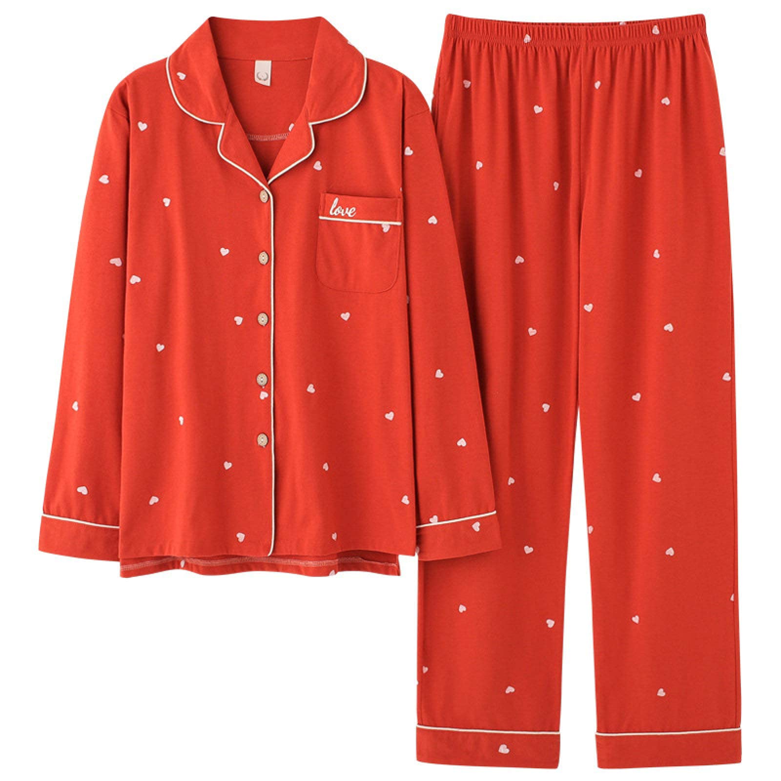 Pyjamas dames automne hiver MU rouge | Vêtement de nuit coton taille M