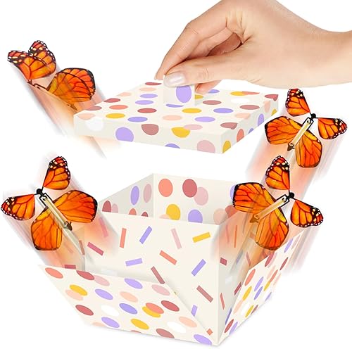 FETTIPOP Kit de caja de regalo de explosión de mariposa (beige) – Caja de broma sorpresa de mariposa voladora, divertido regalo de explosión para