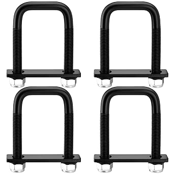 4 Pack Square U Bolt for 2.5 Inch Wide Leaf Spring, Black Steel U Bolt Brackets with Plates, 4-5/8" Long x 2-5/8" Wide x 5/8" Diameter, Fit for Truck, Trailer and Boat