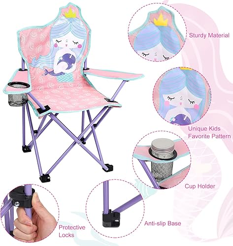 Miniatura 3 de KABOER Silla plegable de césped y camping para niños al aire libre con portavasos y bolsa de transporte, sillas de camping para niños para viajes al