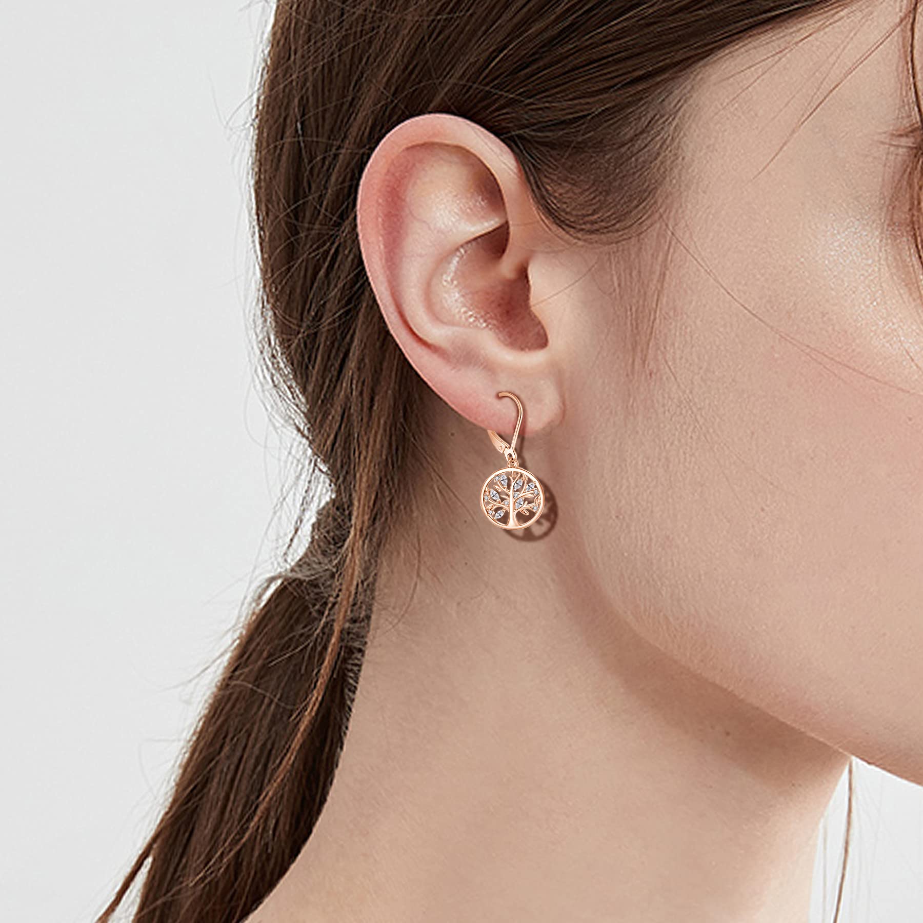 JO WISDOM Mujer Pendientes de plata de ley 925,Pendientes árbol de la vida con Circonita Cúbica AAA para niñas