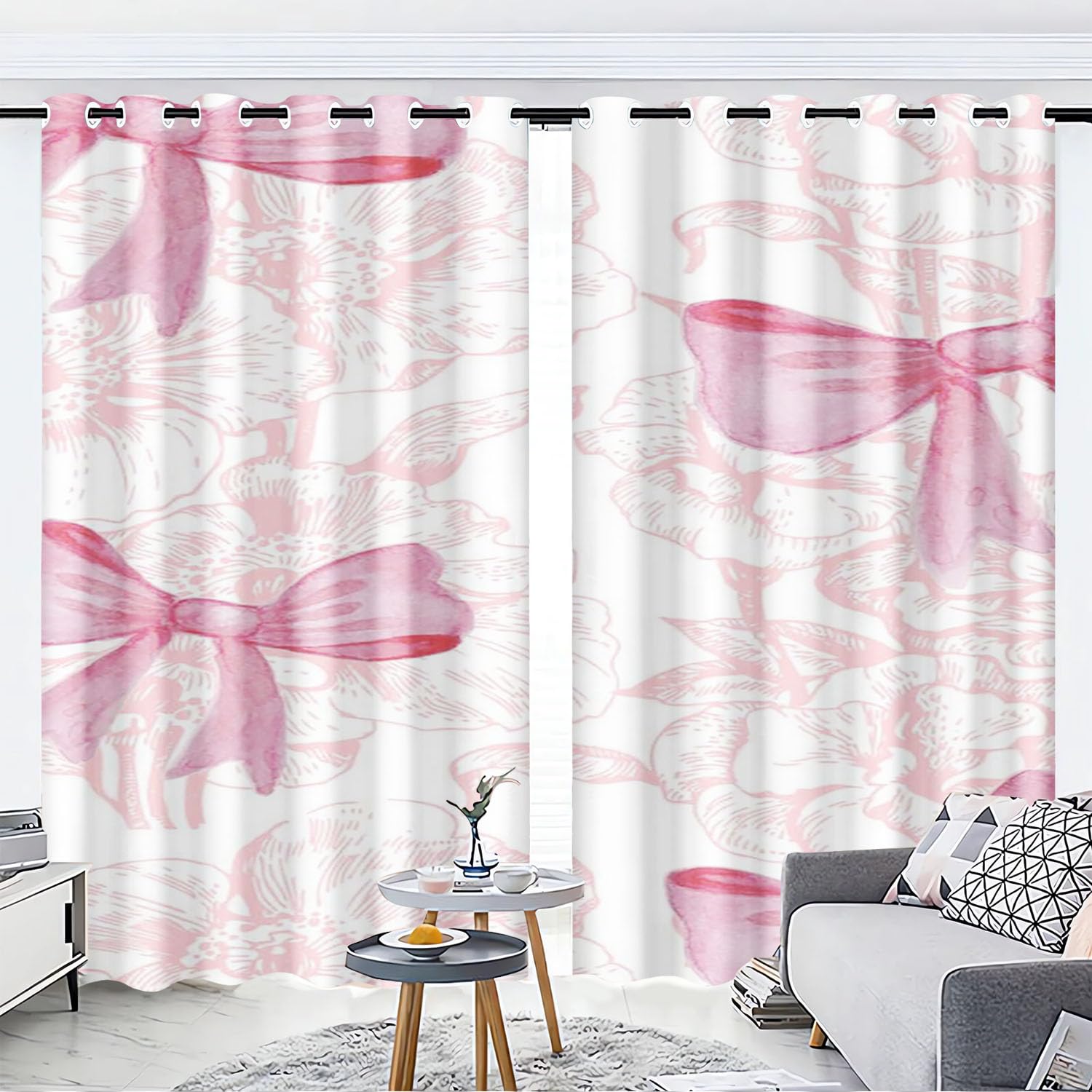 Rideaux occultants avec nœud rose 3D motif papillon coloré 220 x 215 cm (2 x 110 x 215 cm)
