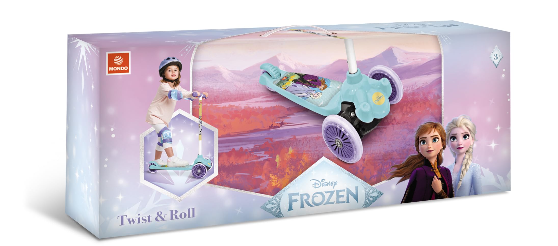 Mondo Toys - Monopattino 3 ruote - Twist & Roll Frozen - freno di sicurezza posteriore - rosa/azzurro - 28300