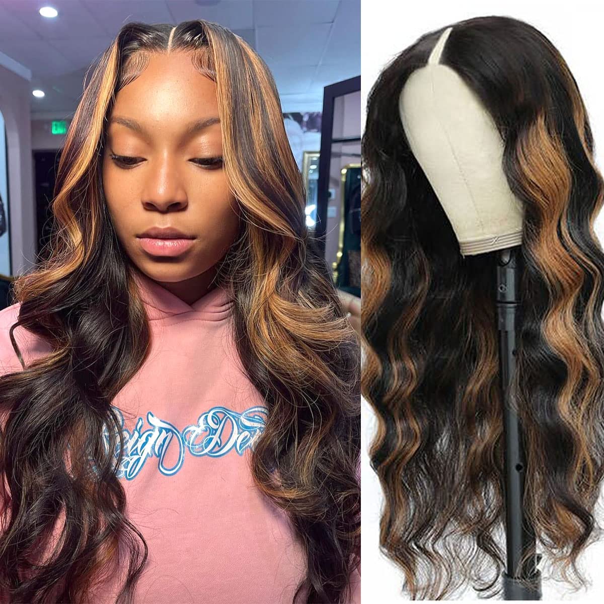 Highlight Body Wave V Part Wig Human Hair No Leave Out