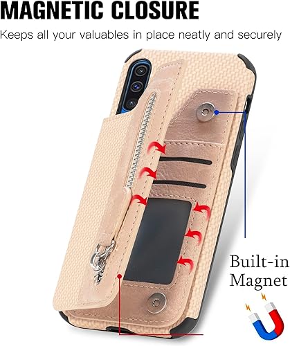 Miniatura 5 de Asuwish Funda de teléfono para Samsung Galaxy A70 con protector de pantalla de vidrio templado y cremallera para tarjetas de crédito, soporte de