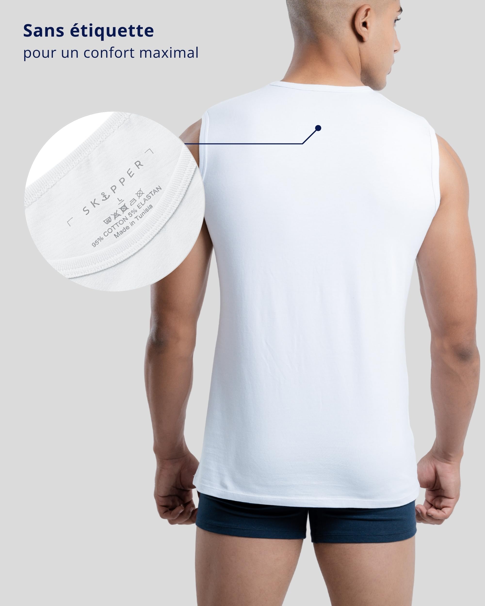 SKIPPER Lot de 3 débardeurs sans manches pour homme, en coton stretch, respirants et indéformables, coupe ajustée, taille S à 3XL