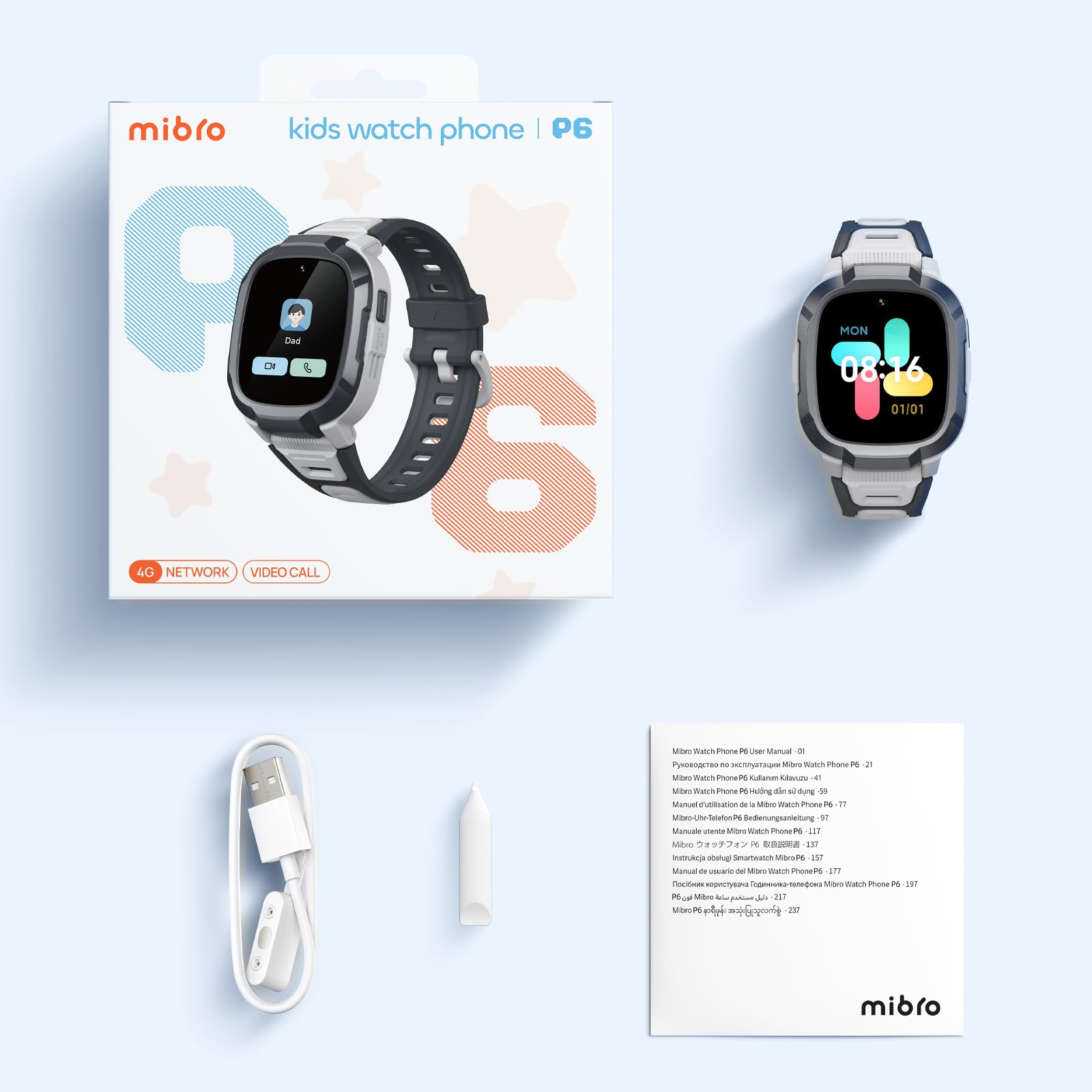 Mibro Kids Watch Phone P6 Montre Connectée Enfant 4G Caméra 2MP, Localisation GPS 7-en-1, Alerte SOS, Autonomie 5 Jours Usage Quotidien, Étanche 2ATM - Idéal Sécurité et Communication (Gris)