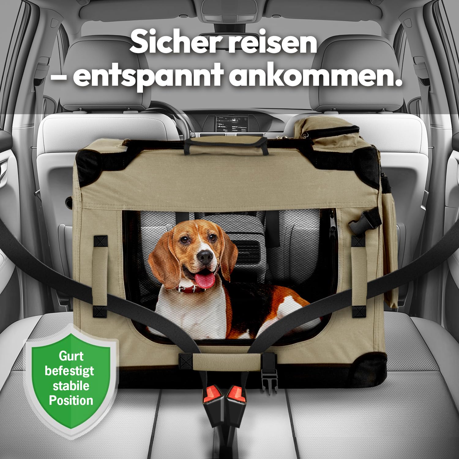 Hundebox Hundetransportbox faltbar & robust für Auto & Reise 70×52×50 cm - atmungsaktive Transportbox Transporttasche für Hunde & Katzen Stoffbox Tragetasche Grau