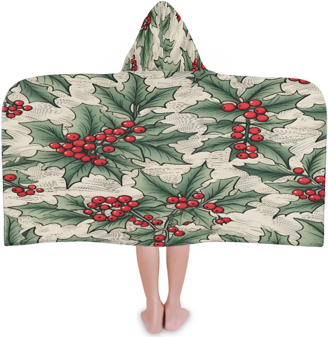 Pardick Kid Bath Towels Christmas Berry Leaf Kids Towel with Hood for Girls Boys Beach Towel Pool Cover Up Soft Absorbent Toddler Hooded Bath Towel for Shower, Beach