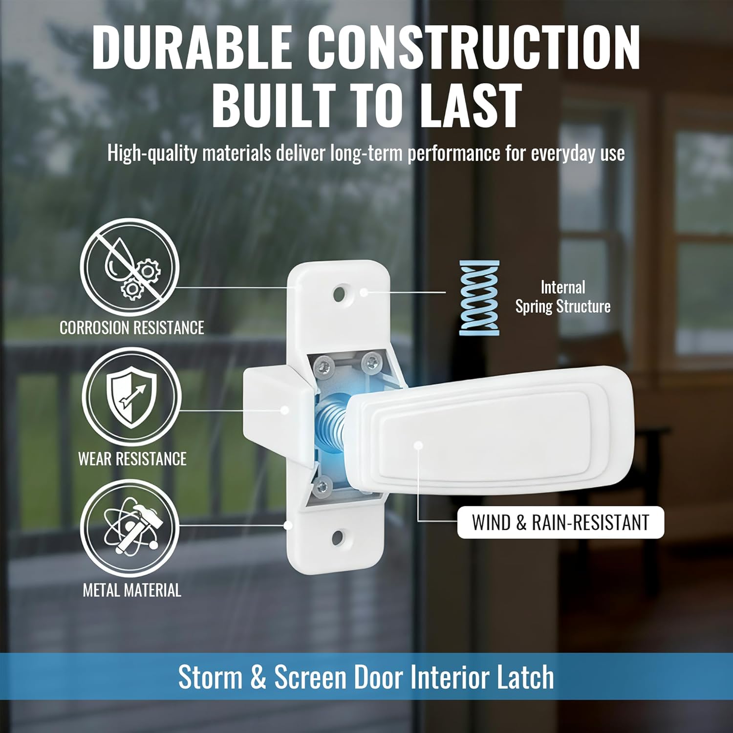 Replacement Screen Door Latch, Heavy Duty Inside Door Handle Compatible with Storm Doors Handle, Interior Latch for Screen and Storm Doors(for Non-Spring Loaded Strike,White)