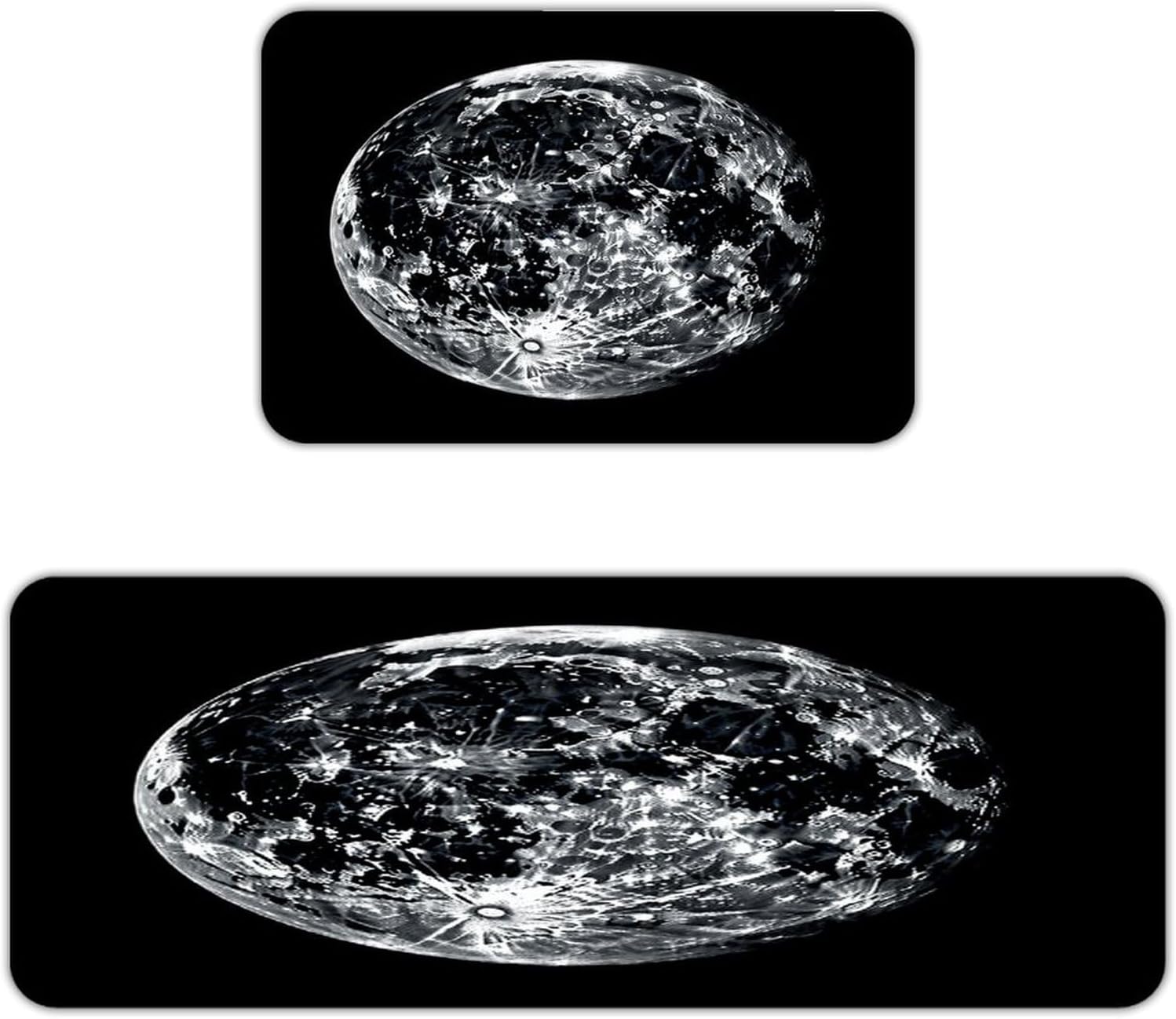 Moon Kitchen Mats for Floor 2PCS Cushioned Anti Fatigue Mats Washable Waterproof Kitchen Rugs Non-Slip Comfort Standing Mat Absorbent Runner Rugs for Floor Office Laundry