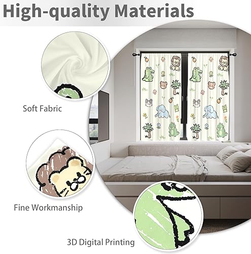 Miniatura 3 de EGLGCC Cortinas infantiles para cuarto de bebé, diseño de dibujos animados divertidos de animales, bosque, león, dinosaurio, niños, 42 pulgadas de
