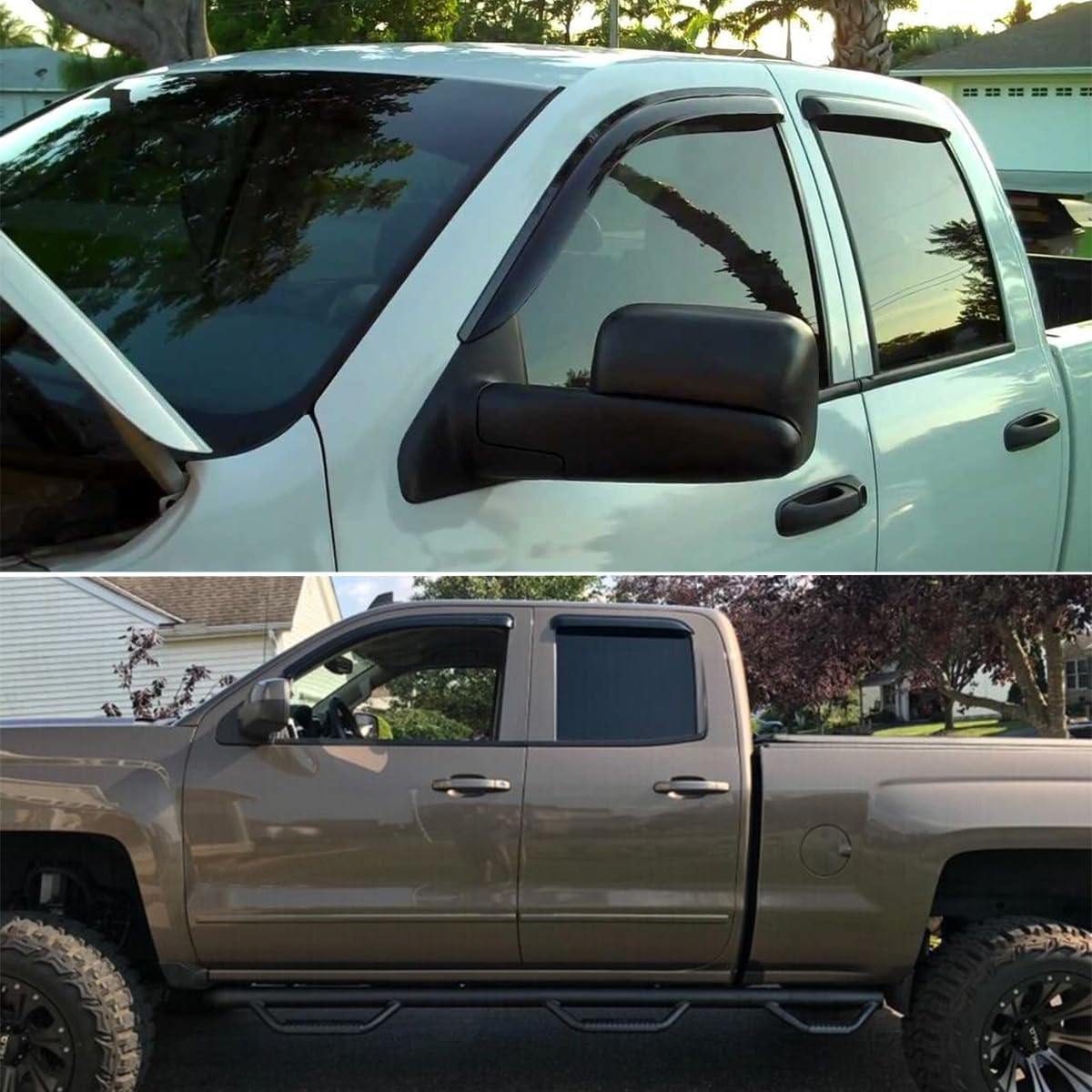 Lightronic Extra Durable Tape-on Window Visor, Fits 2014-2018 Chevrolet Silverado & GMC Sierra 1500; 2015-2019 Silverado/Sierra 2500 HD, 3500 HD; 2019 Silv./Sierra Limited, Double Cab, Smoke, 4-Pcs