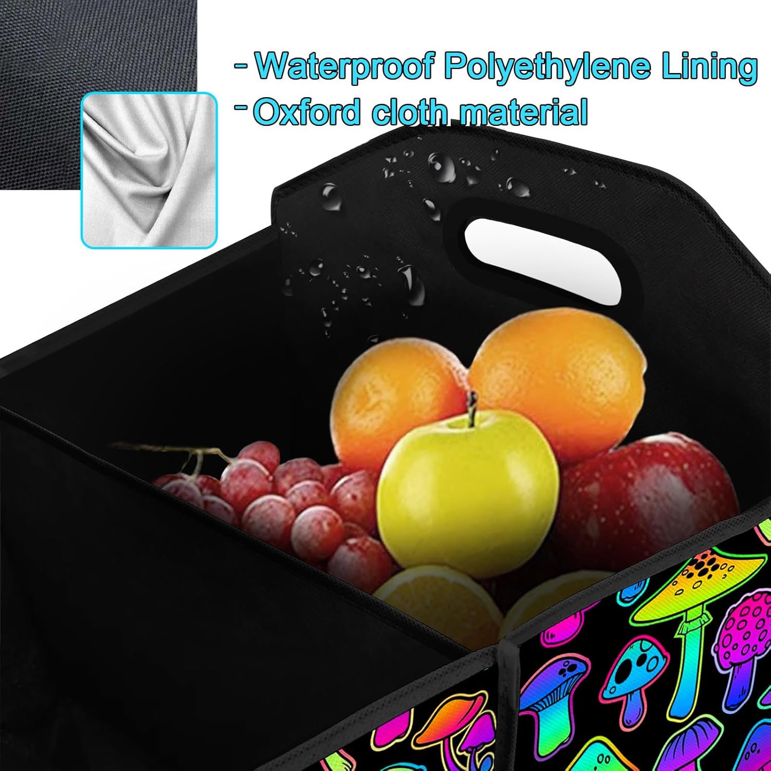 Trippy Mushroom Pattern SUV Car Trunk Organizer Accessories 50L Collapsible Car Storage Bag 3 Compartment Caddy Waterproof Foldable