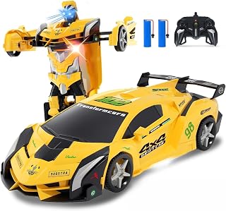 Carox ラジコンカー 子供向け LED付き ロボット 変形 2 in 1 デモモード 360°回転 バッテリー2本 合計操作時間60分