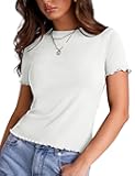 Women's Crew Neck Short Sleeves T Shirts Ribbed Knit Summer Basic Fitted Tees Lettuce Edge Going Out Tops