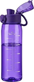 GOPPUS 20oz Kids Water Bottle with Time Marker & Handle, Tritan BPA-Free, Reusable Leakproof Anti-Dust Everyday, Clear Kids Water Bottles For School,Car Travel, Gifts Boys Girls(Dark Purple)
