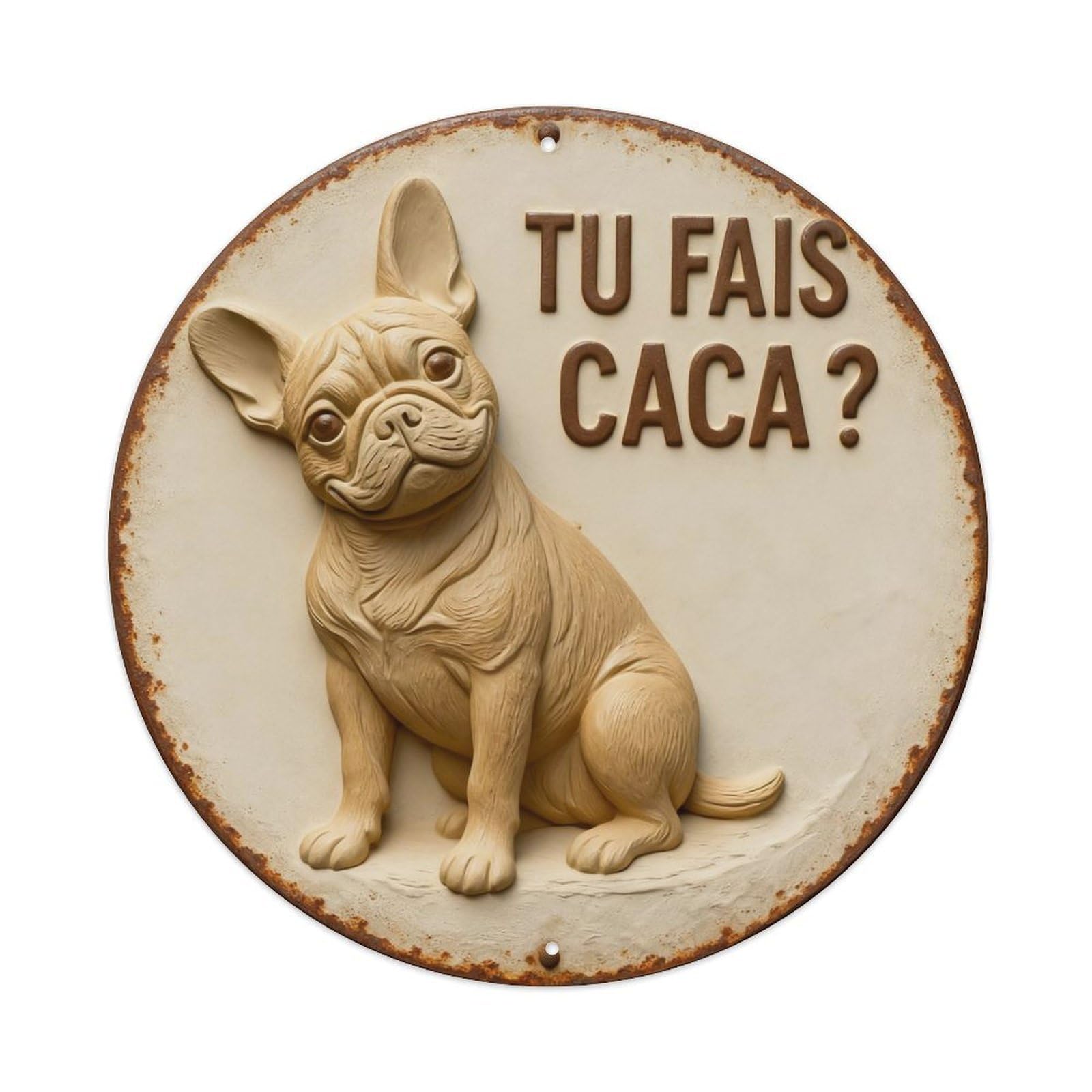 Zlatcbu Vintage French Bulldog Poop Question Sign Metal Tin Sign Retro Wall Art Poster, Decor For Home Living Room Bar Cafe Garage, 8X8 Inch