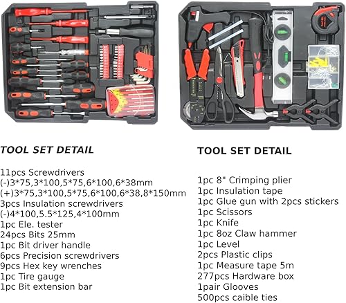 Miniatura 5 de Kit de herramientas para el hogar, 899 piezas, kit de herramientas de reparación de automóviles para el hogar con caja de herramientas rodante,