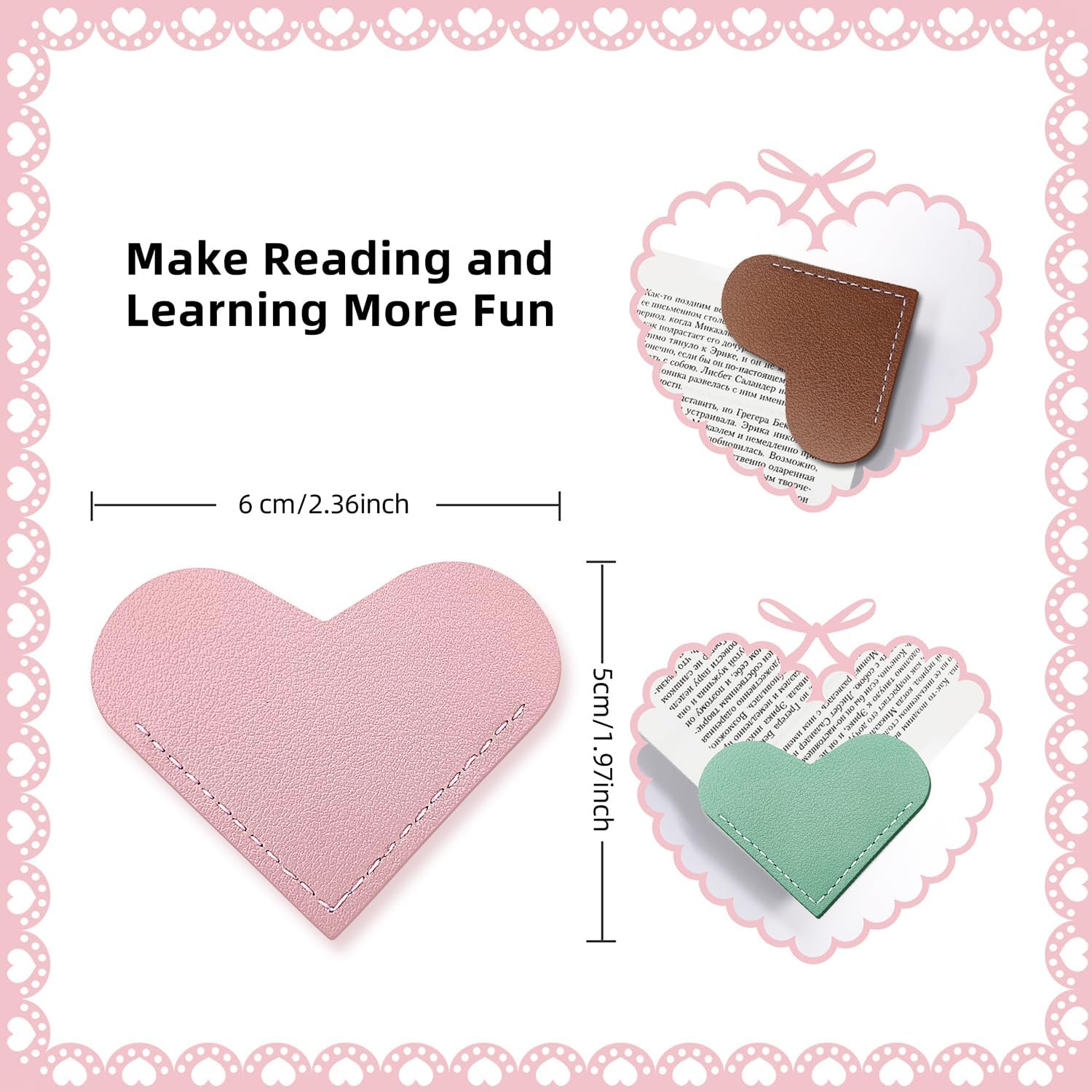 24Pcs Leather Heart Bookmarks,Cute Corner Page Book Marks,Book Accessories for Kids Women Book Lovers Teachers,Handmade Reading Gifts - Image 2