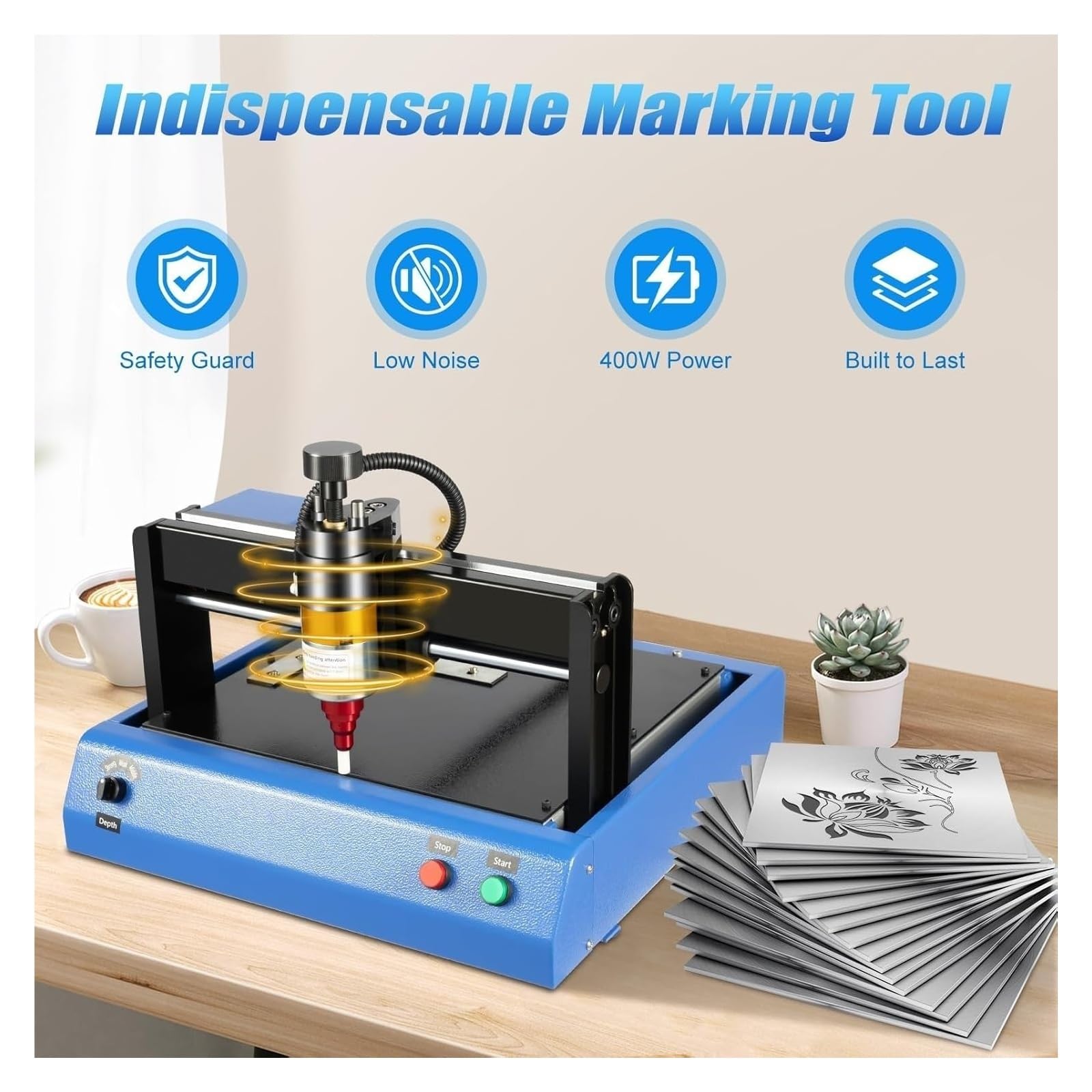 Dot Peen Machine de gravure en métal, outil de marquage électrique 400 W, zone de travail 200 x 150 mm, pour plaques d'identification industrielles, plaques d'identification en acier