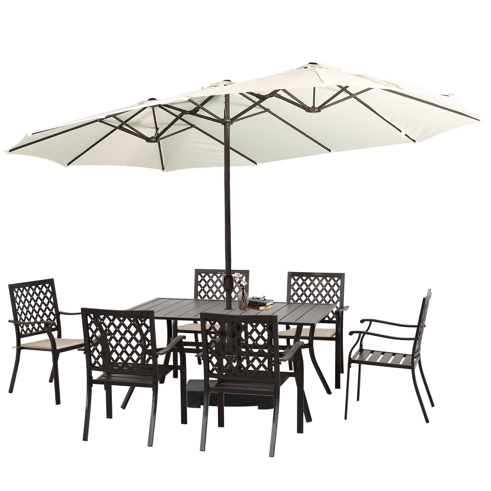 BPS 15FT Double Sided Patio Umbrella Dining Table Outdoor Market Umbrella with Base Stand for Garden, Pool, Yard-Ivory