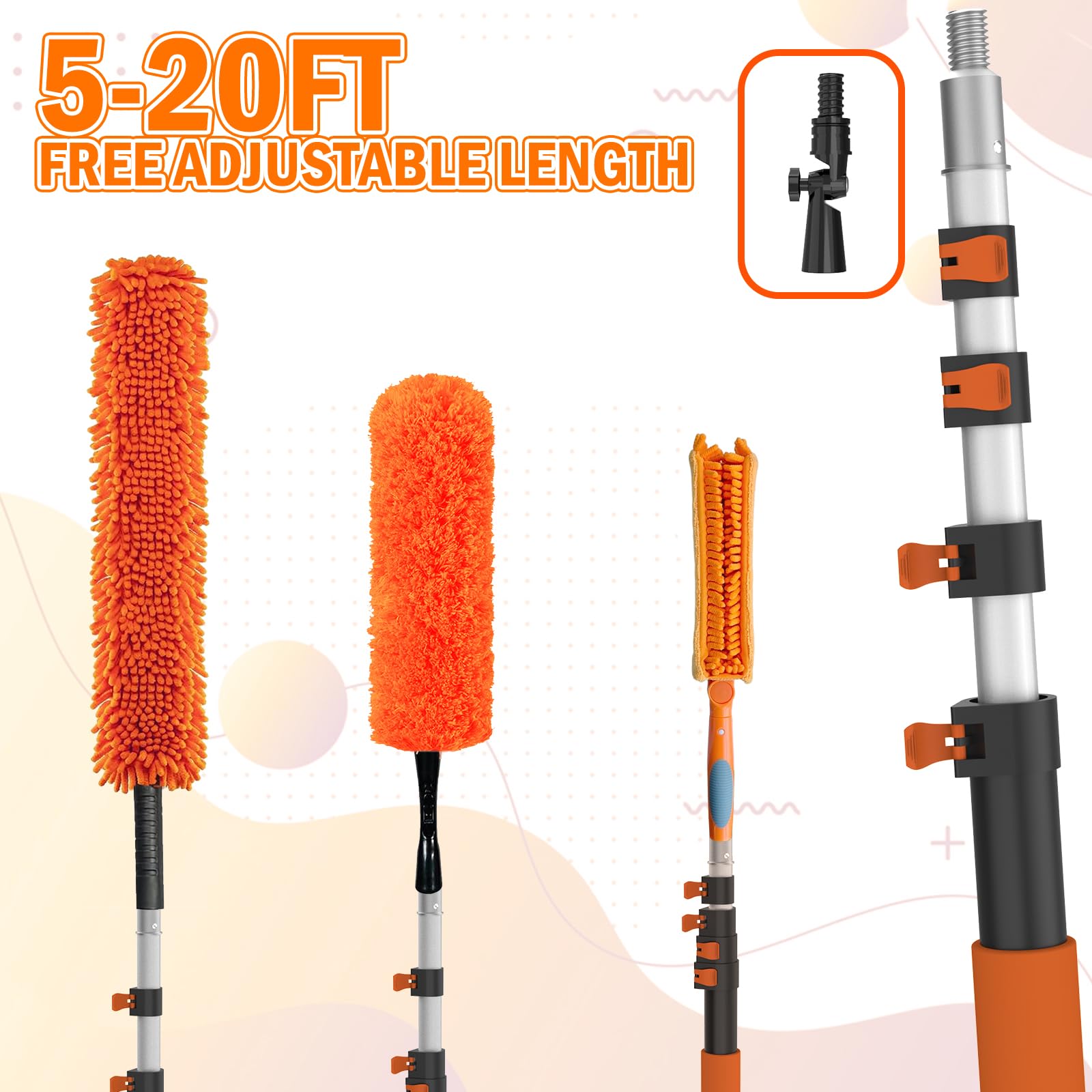 LAANPOLE 6m Deckenventilator Staubwedel & 3,6m Auto Waschbürste Set mit Eimer – Teleskop-Staubwedel waschbar für Decken, Ventilatoren, Lücken + Autowaschbürste mit Fensterputzer, Mopp, Mitt, Radbürste