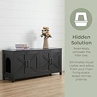 Vista 2 de Homhedy Caja de Arena para Gatos con Compartimento para 2 Gatos, Mueble para Caja de Arena Oculta con Habitación Doble, Mueble de Madera para Baño
