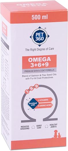PET360 Omega 3+6+9 | Blend of Salmon &amp; Flax Seed Oils for Dogs &amp; Cats with Fur &amp; Coat Protectives | Reduced Shedding | Shi...