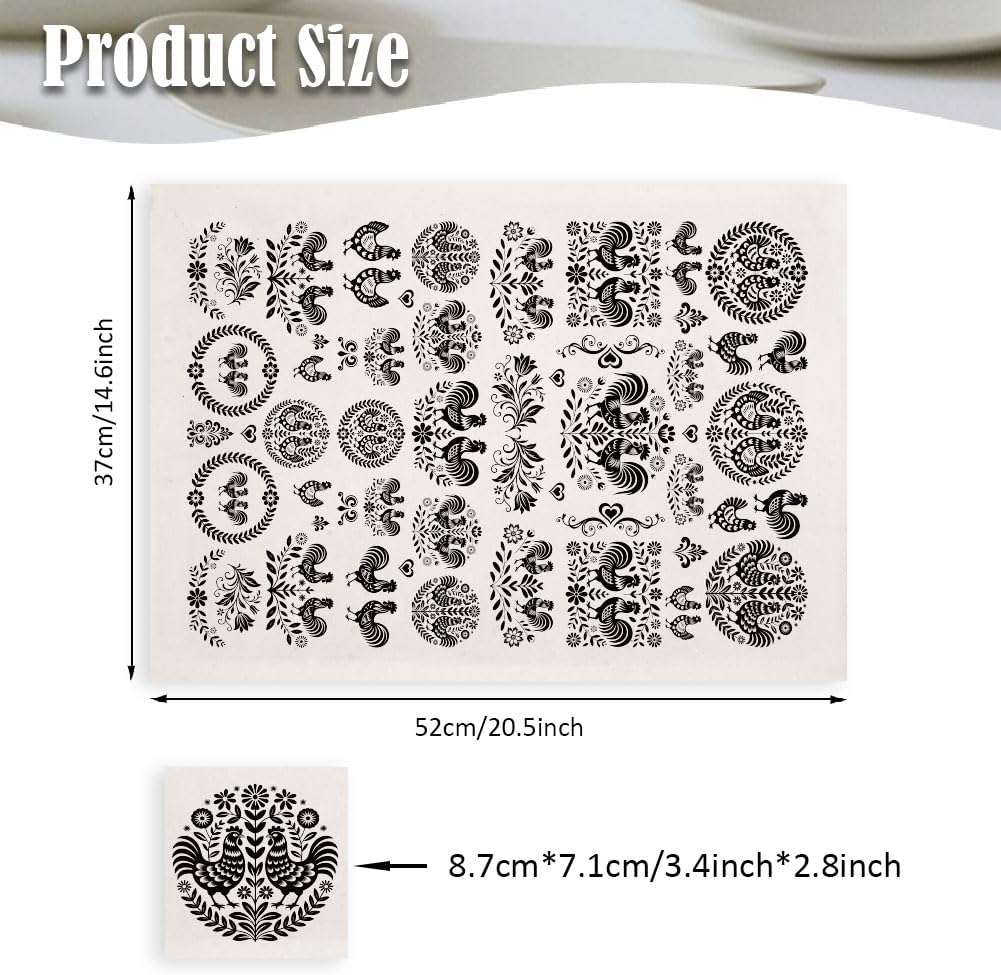 SUPERDANT 4 Pcs Underglaze Transfer Paper Pottery Underglaze Decals Black Chicken Floral Waterslide Ceramic Sheet Trimmable Bisque Vase Plate Mug Refill Black 14.6x20.5in