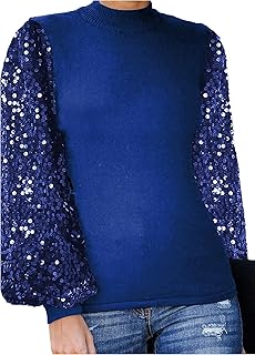 Women's Confetti Sequin Balloon Long Sleeve Mock Neck Pullover Sweatshirt