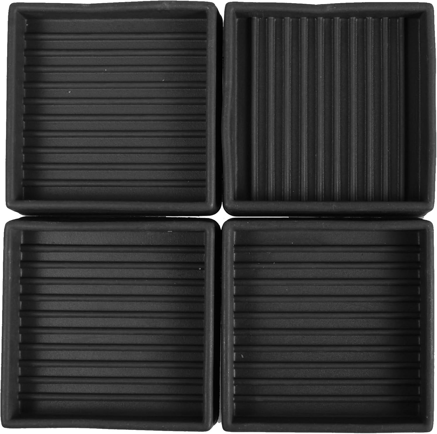 Septe 4 Pcs 2x2 Square Rubber Furniture Caster Cups, Non Slip Furniture Pads Bed Stopper Floor Protectors with Grip (Black)