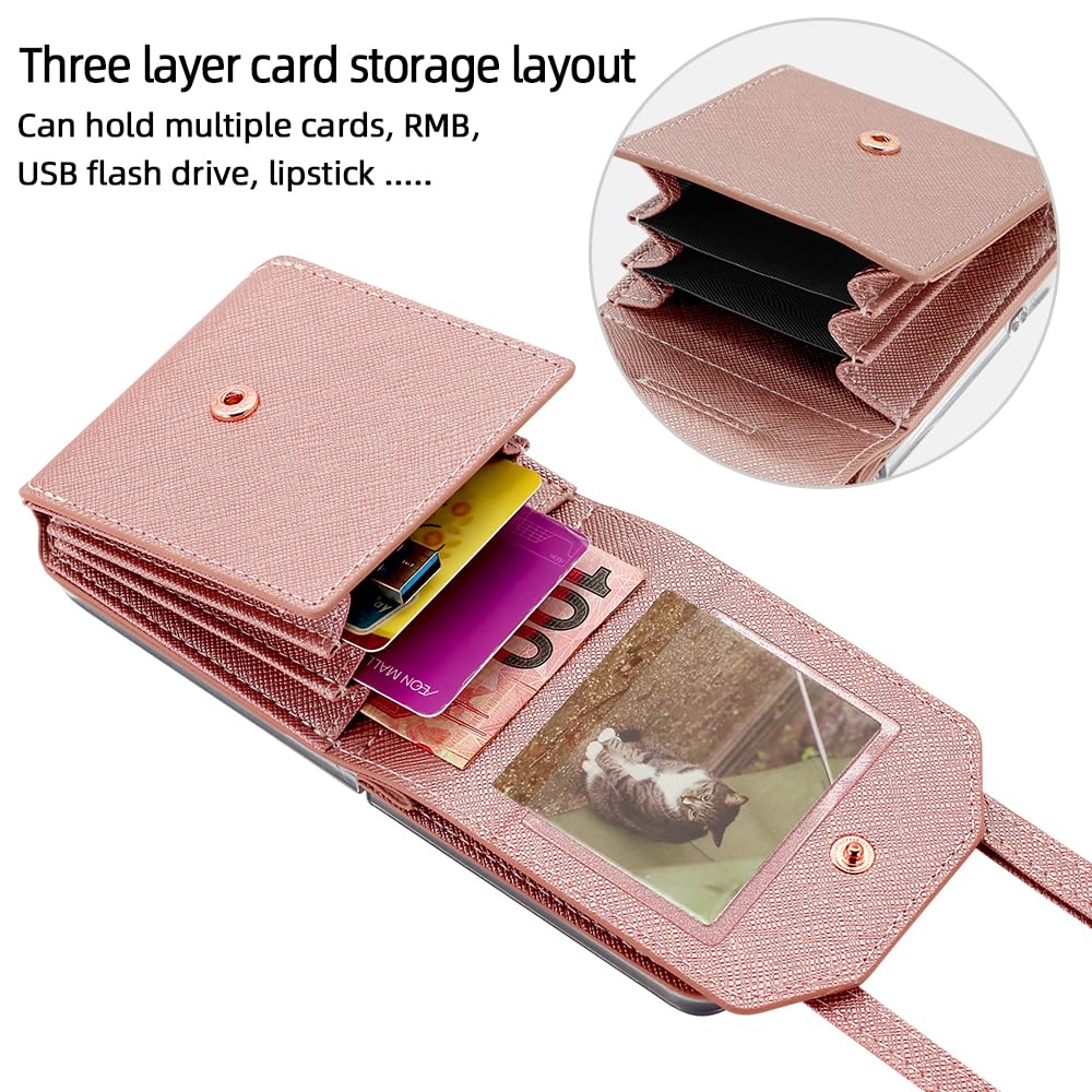 Etui do Samsung Galaxy Z Flip 8 Accordion Crossbody Wallet, gniazdo na karty o dużej pojemności, zdjęcie w oknie, stylowe i wszechstronne akcesoria. (Rose Gold)