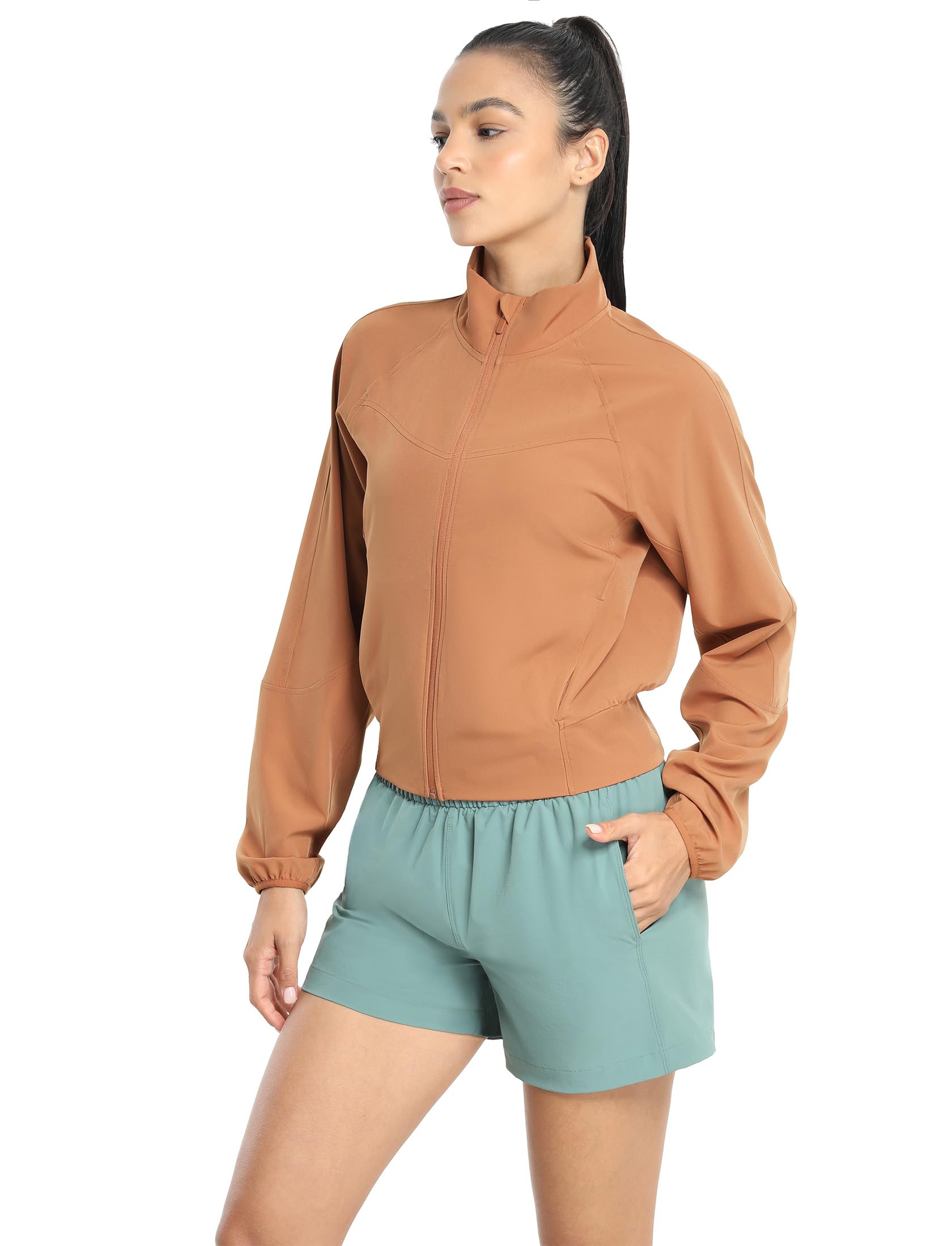 icyzone Veste de course pour femme, protection solaire UPF 50+, fermeture éclair, veste de sport, de course, de randonnée, d'extérieur avec poches