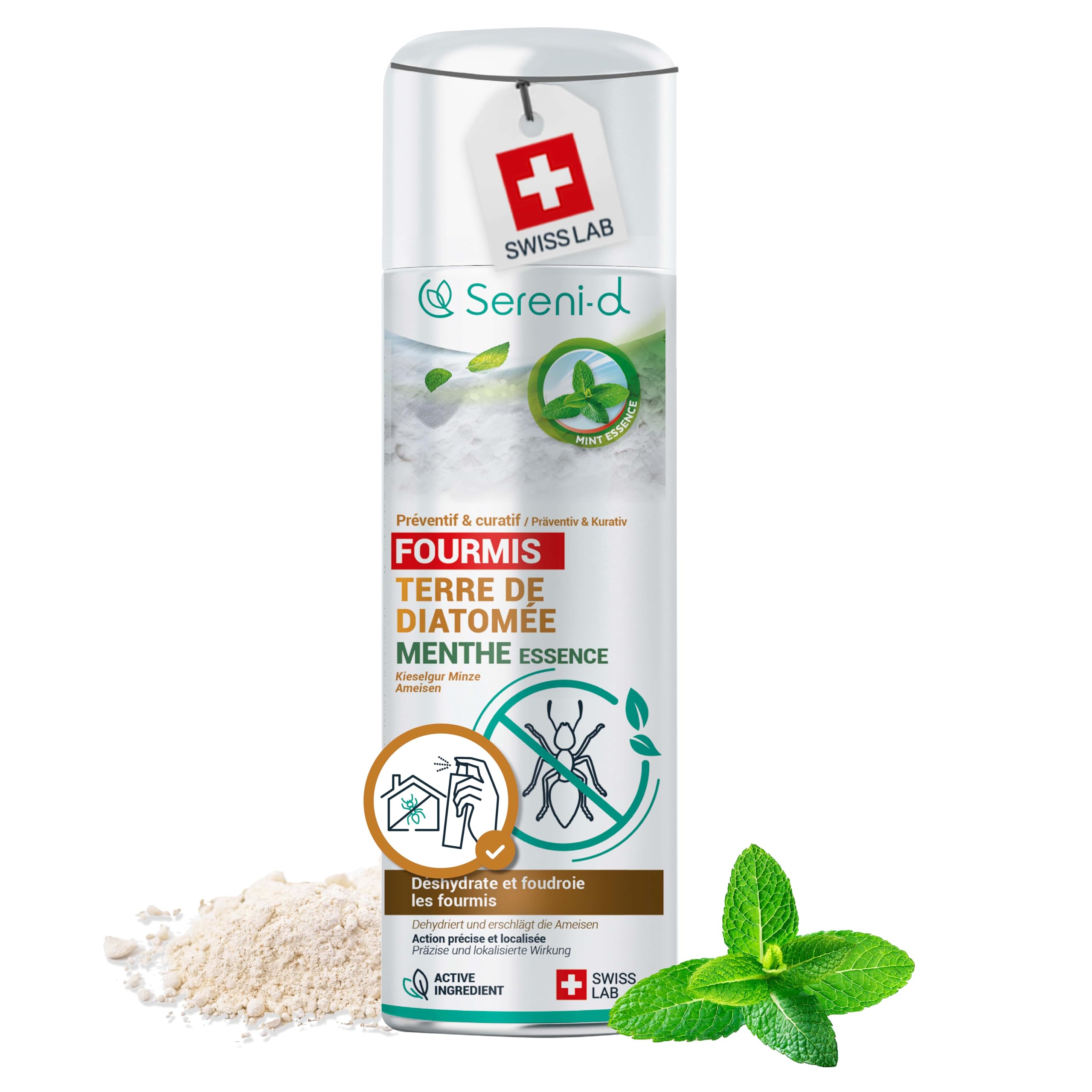 TERRE DE DIATOMÉE MENTHE FOURMIS– EFFICACITÉ FOUDROYANTE – 100% d'ORIGINE NATURELLE - Action IMMÉDIATE et EFFICACE - Swiss Lab