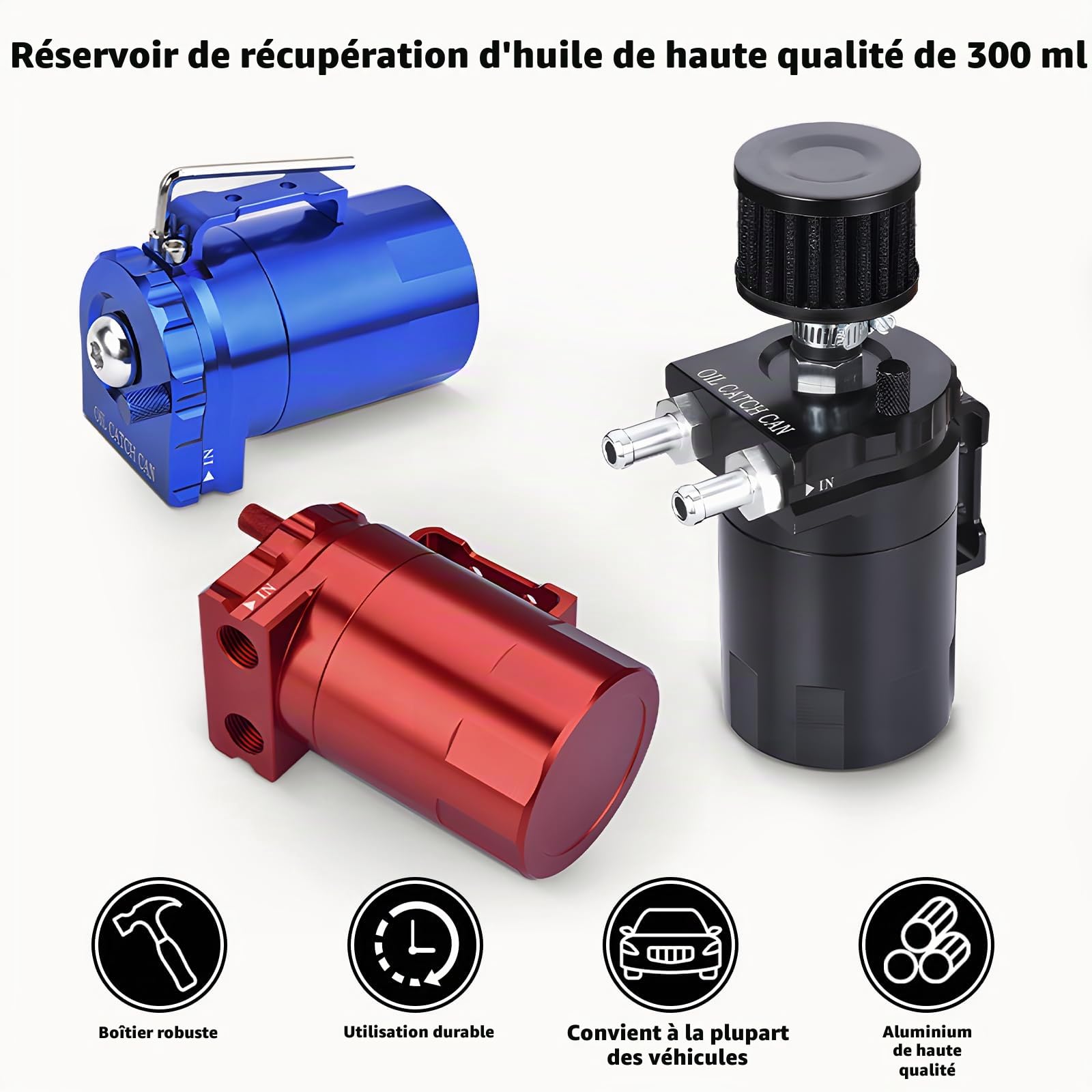Aluminium Voiture Réservoir, Vidangeur Huile Moteur, Universel Séparateur Bidon Huile Voiture Air Filtre avec Filtre à Air, Tuyau et Autres Accessoires(Noir)