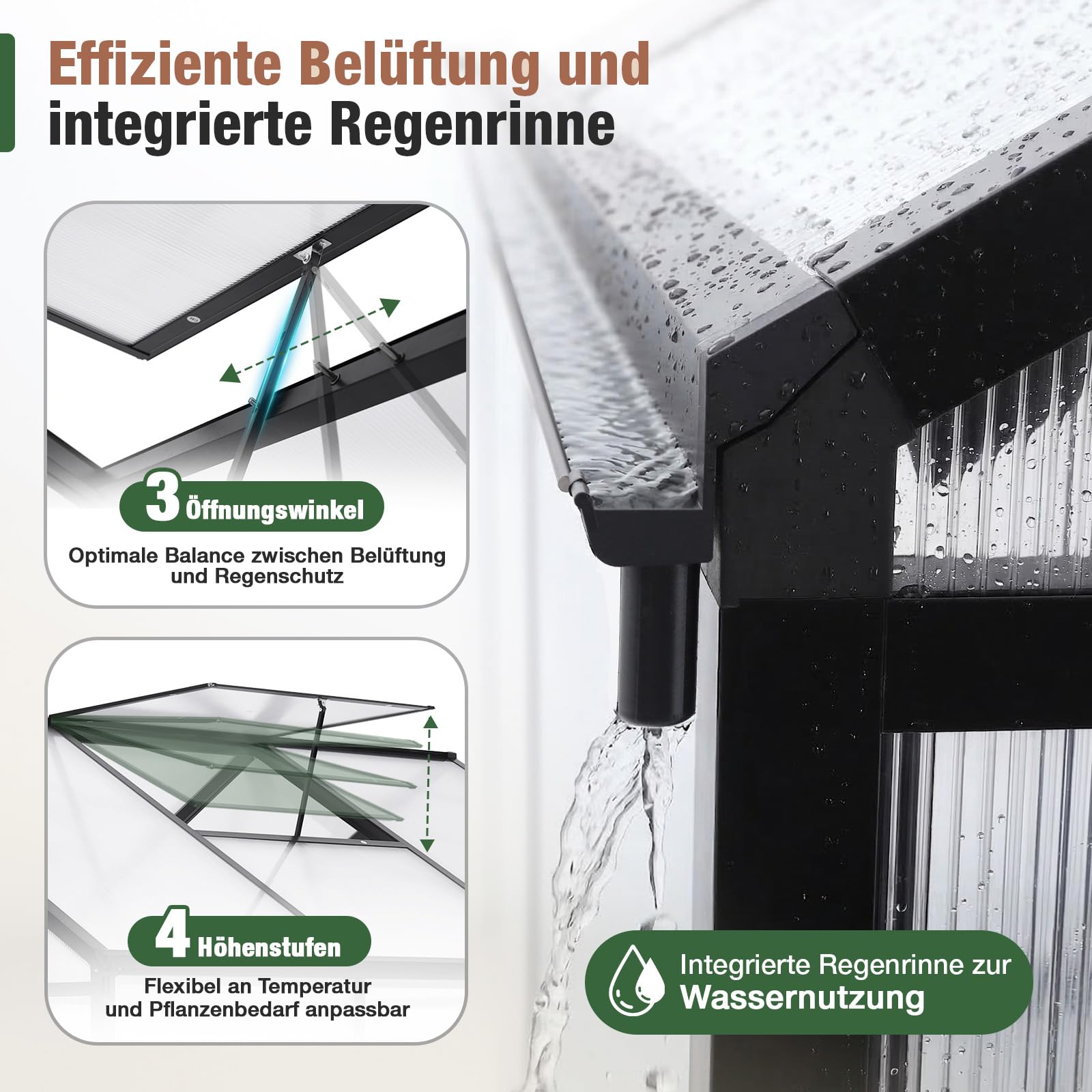 Sekey Gewächshaus Aluminium Treibhaus für Garten & Pflanzen - Stabiles Tomatenhaus wetterfest & Winterfest, 4 mm Hohlkammerplatten, nach außen öffnende Tür mit verlängertem Griff, 185x185x195cm