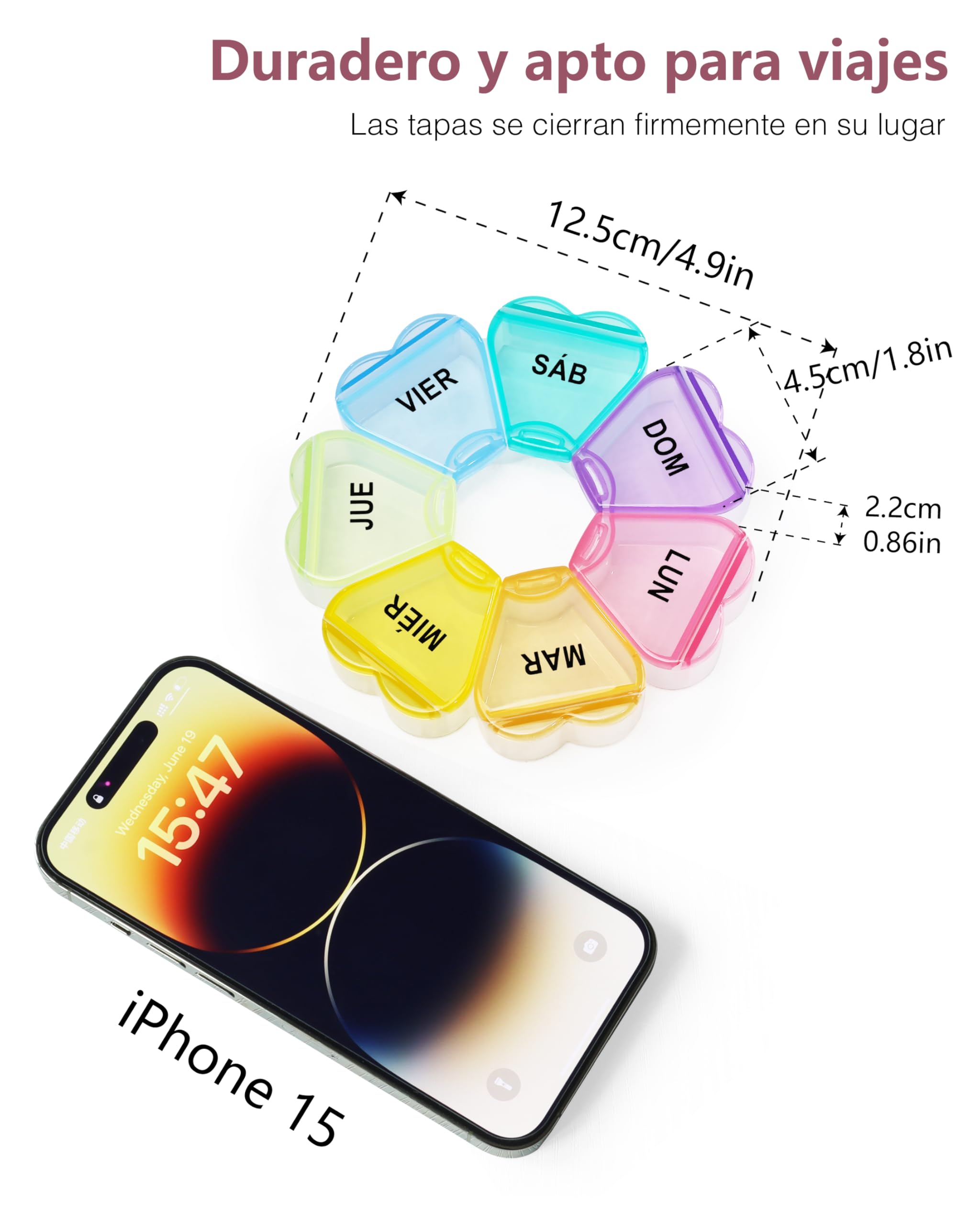 MOLN HYMY Grand pilulier hebdomadaire pour 7 jours - Organisateur 1 fois par jour - Motif floral une fois par jour - Arc-en-ciel