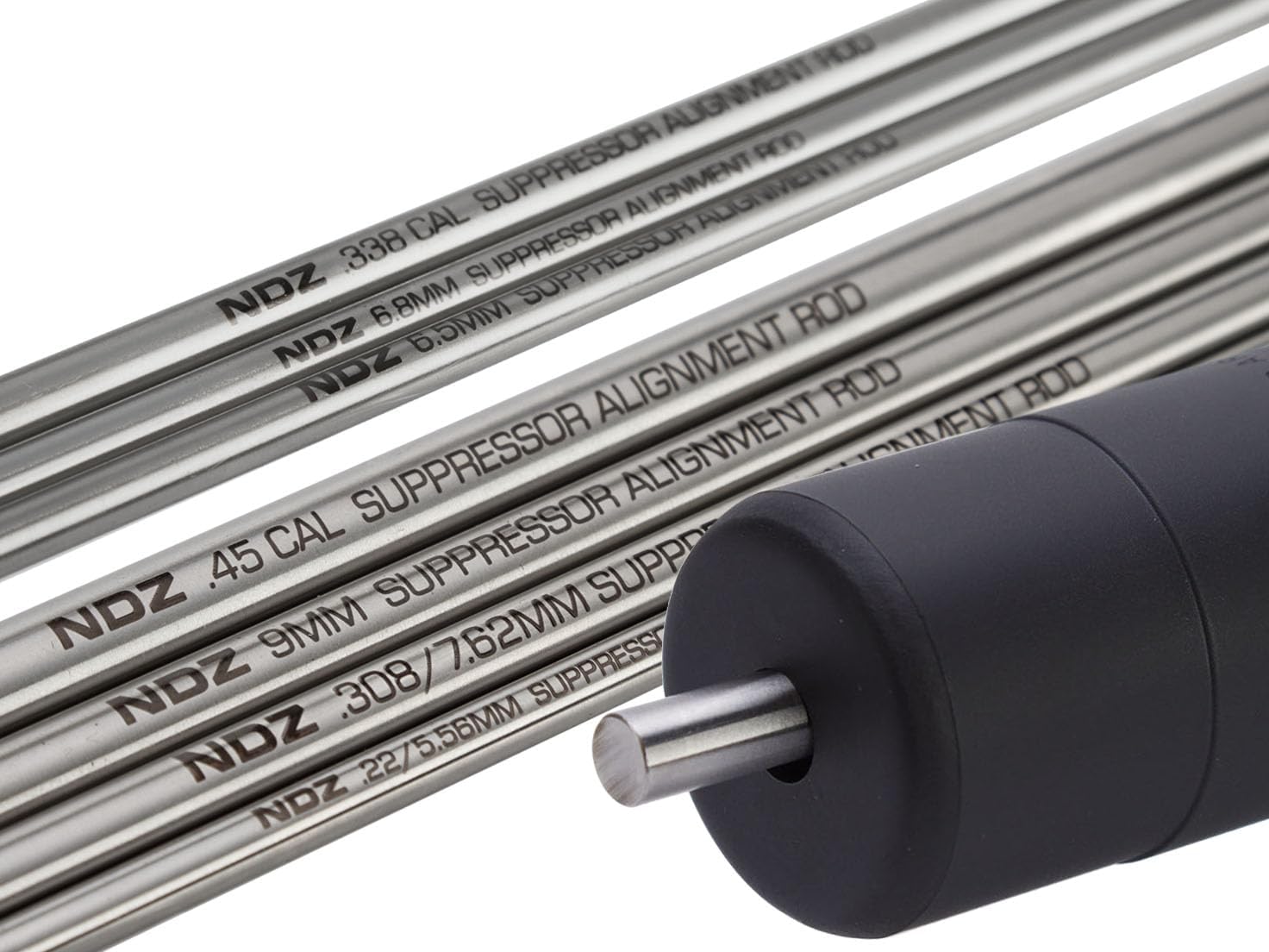 NDZ Performance Bore Alignment Rod for 9MM, .380, 5.56, .223, 7.62, .308, .45 – 16" Stainless Steel USA Made with Protective Storage Case – Verify Alignment to Muzzle, Prevent Baffle Strikes