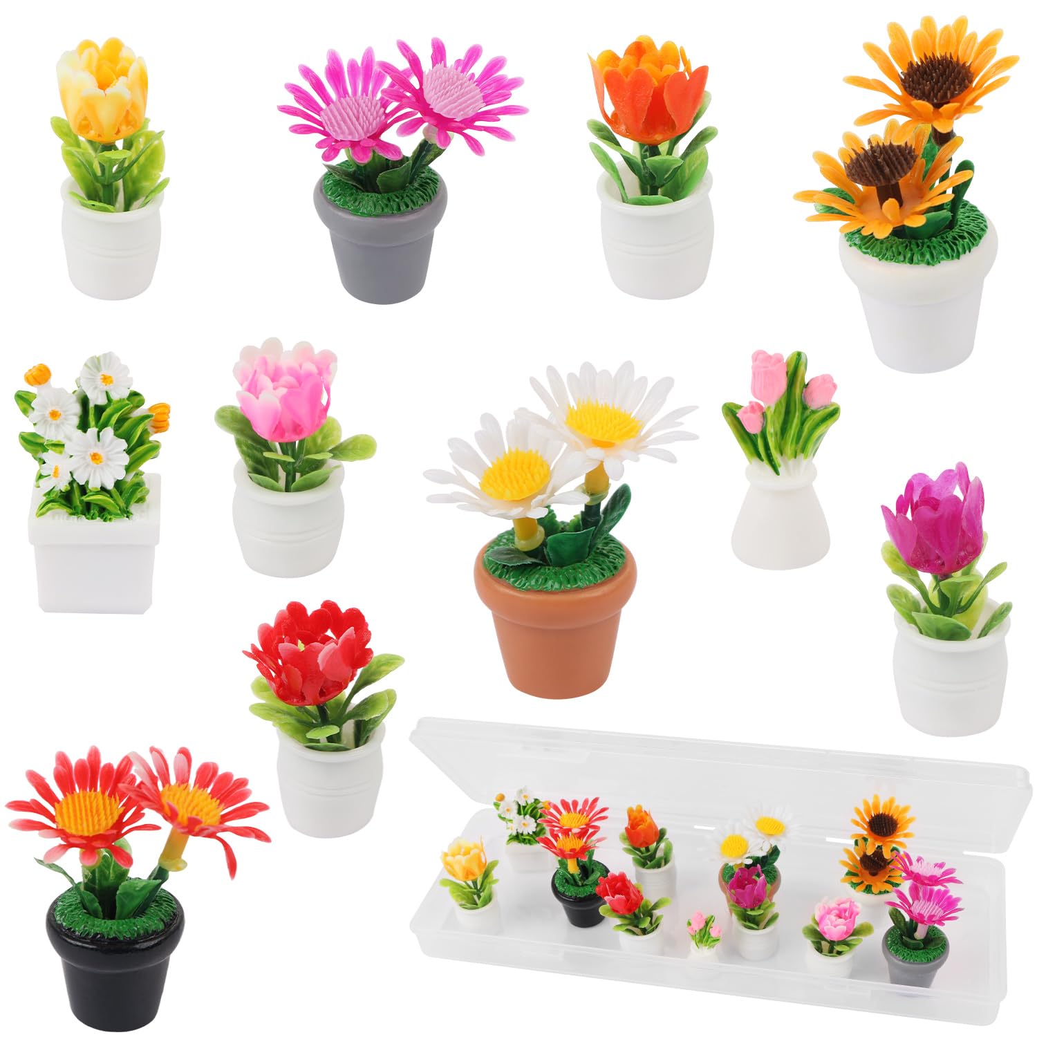 11pcs Mini Flowers Vase Bouquet Potted Plants Tiny Fairy Garden Dollhouse Floral Accessories Kits for DIY Crafts Miniature Flowers Figurines Fake Plant Pots Car Cake Terrarium Landscape Desktop Orname