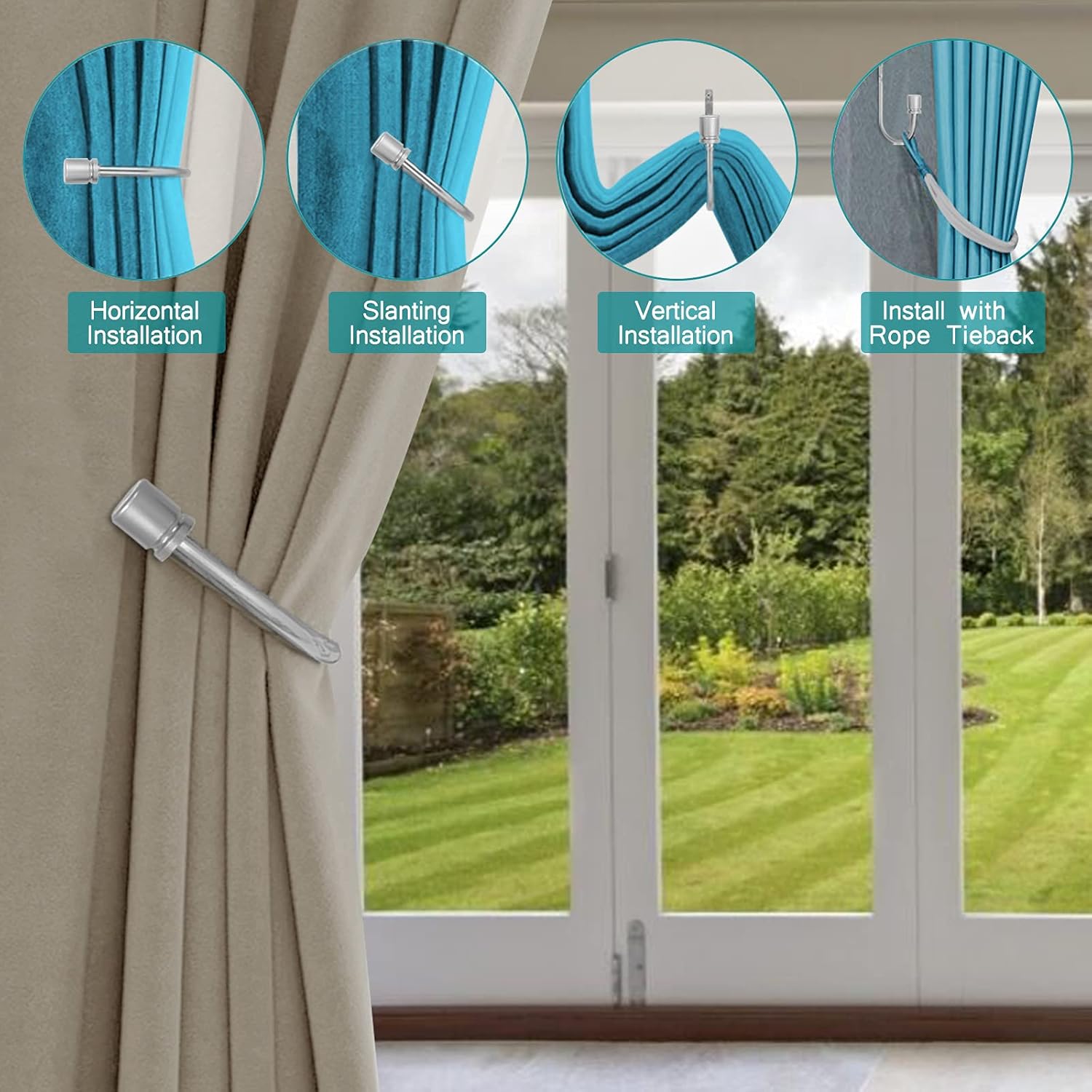 8 Pack Curtain Holdbacks, Curtain Hooks for Drapes Window Drapery, Wall Mounted Curtain Holders Curtain Tieback Hooks, Brushed Nickel Curtain Pull Backs