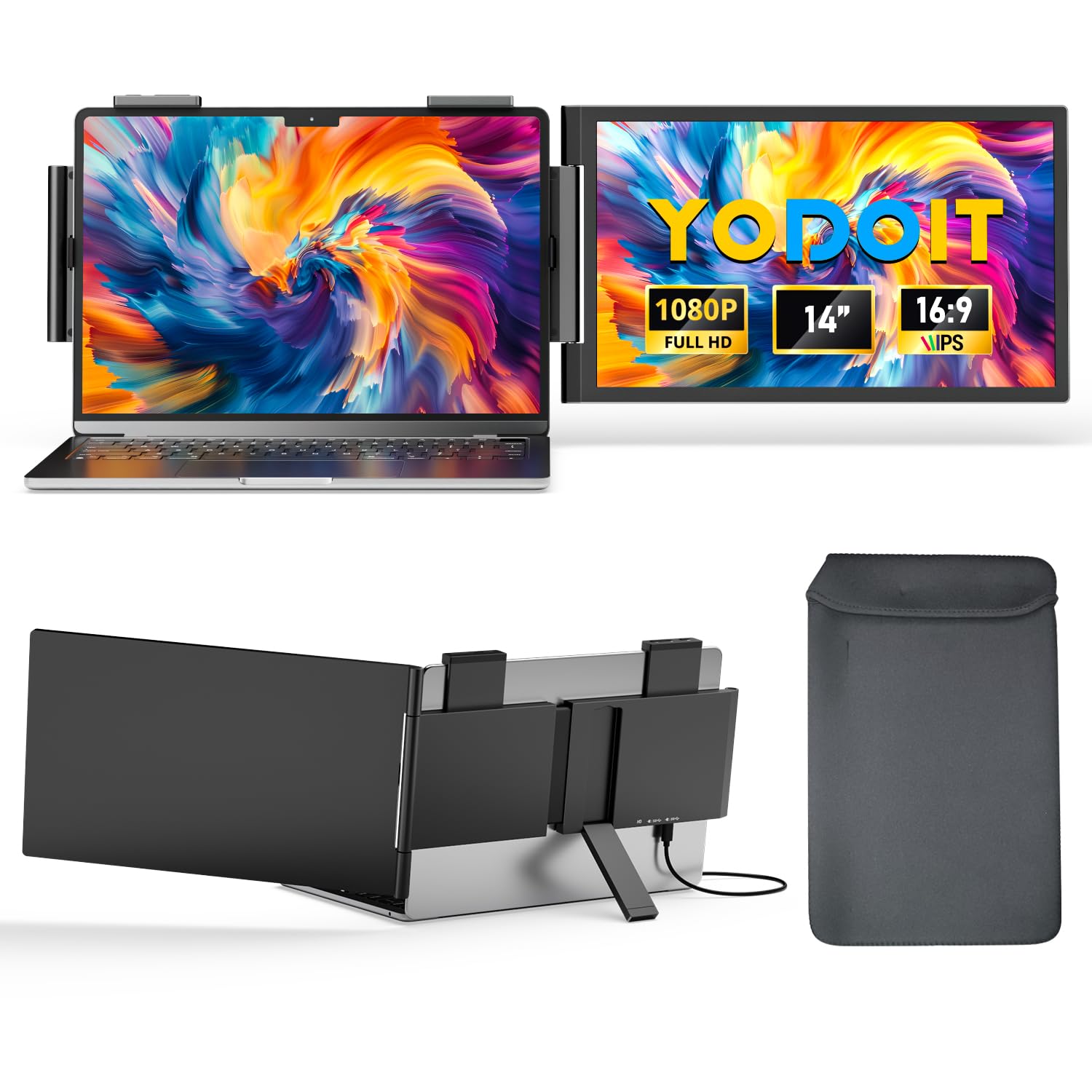 Yodoit Laptop Screen Extender, monitor da viaggio FHD da 14" con risoluzione 1920×1080, porta USB Type C e altoparlanti integrati, compatibile con PC, MacBook, Xbox