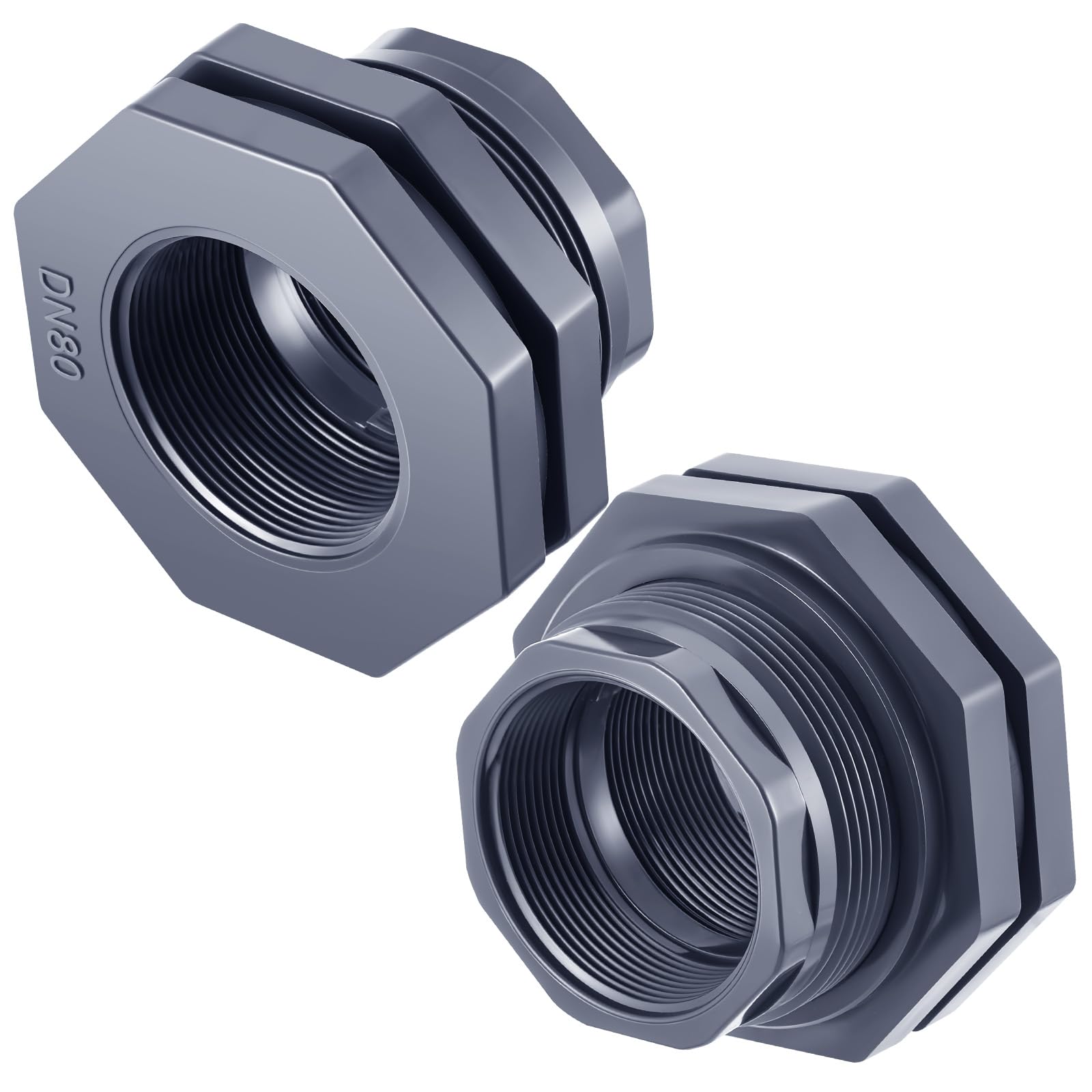 2 Pcs 3 Inch Bulkhead Fitting PVC Npt Tank Connector