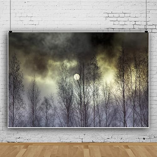 Miniatura 2 de Yeele Telones de fondo de Halloween de noche negra, nube aterradora, luna completa, bosque salvaje, fondo de fotografía de Halloween, fondo de fotos