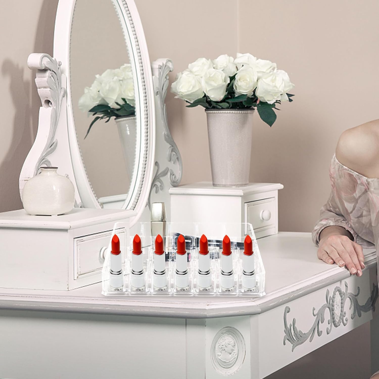 Homoyoyo Acrylic Desktop Lipstick Organizer with 26 Grids for Women image 5