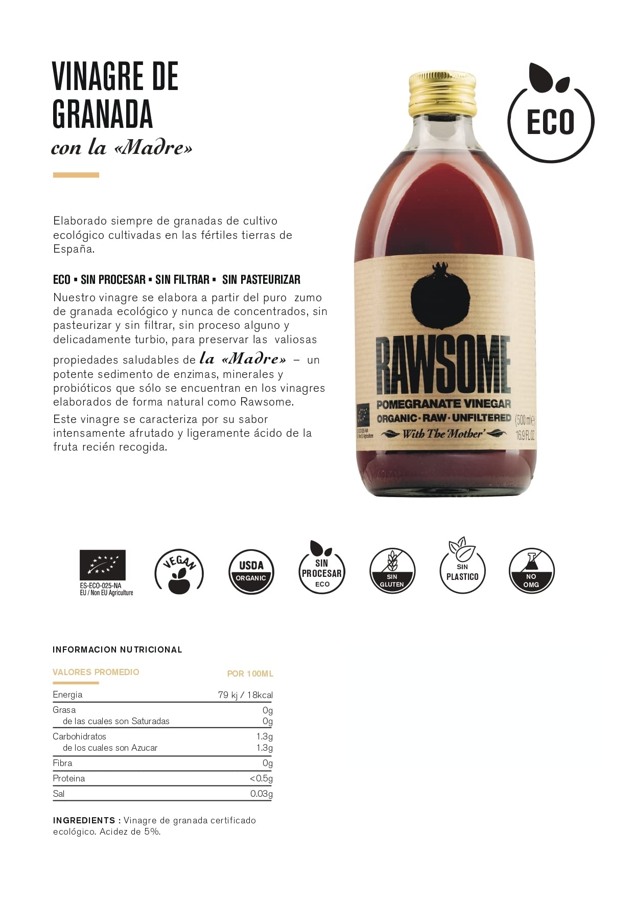 Vinaigre de grenade ECO non filtré 500 ml