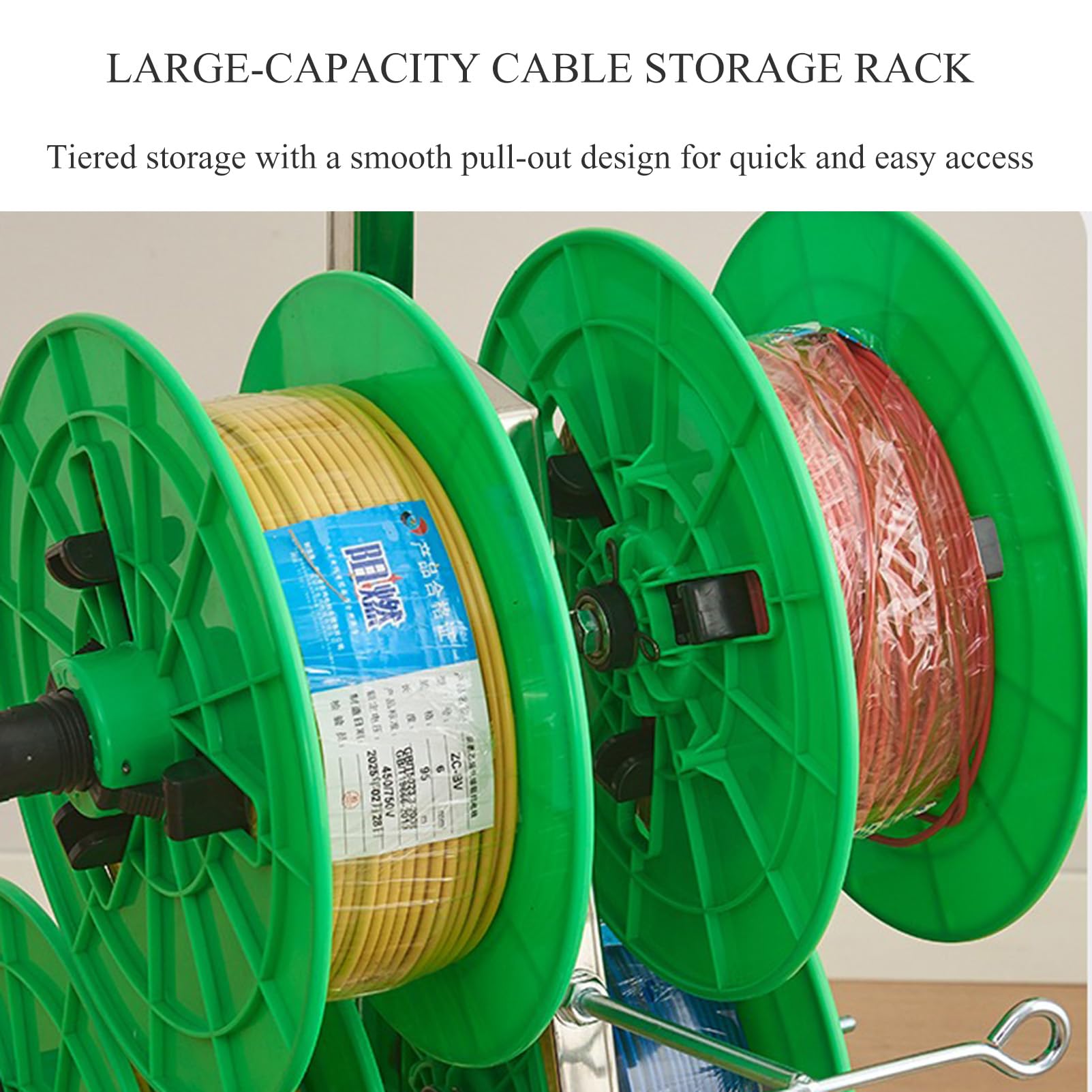 Organizador de cables resistente con ruedas, estante profesional de carrete de alambre para electricistas, dispensador de carrete de carrete grande, soporte desenrollador de alambre eléctrico
