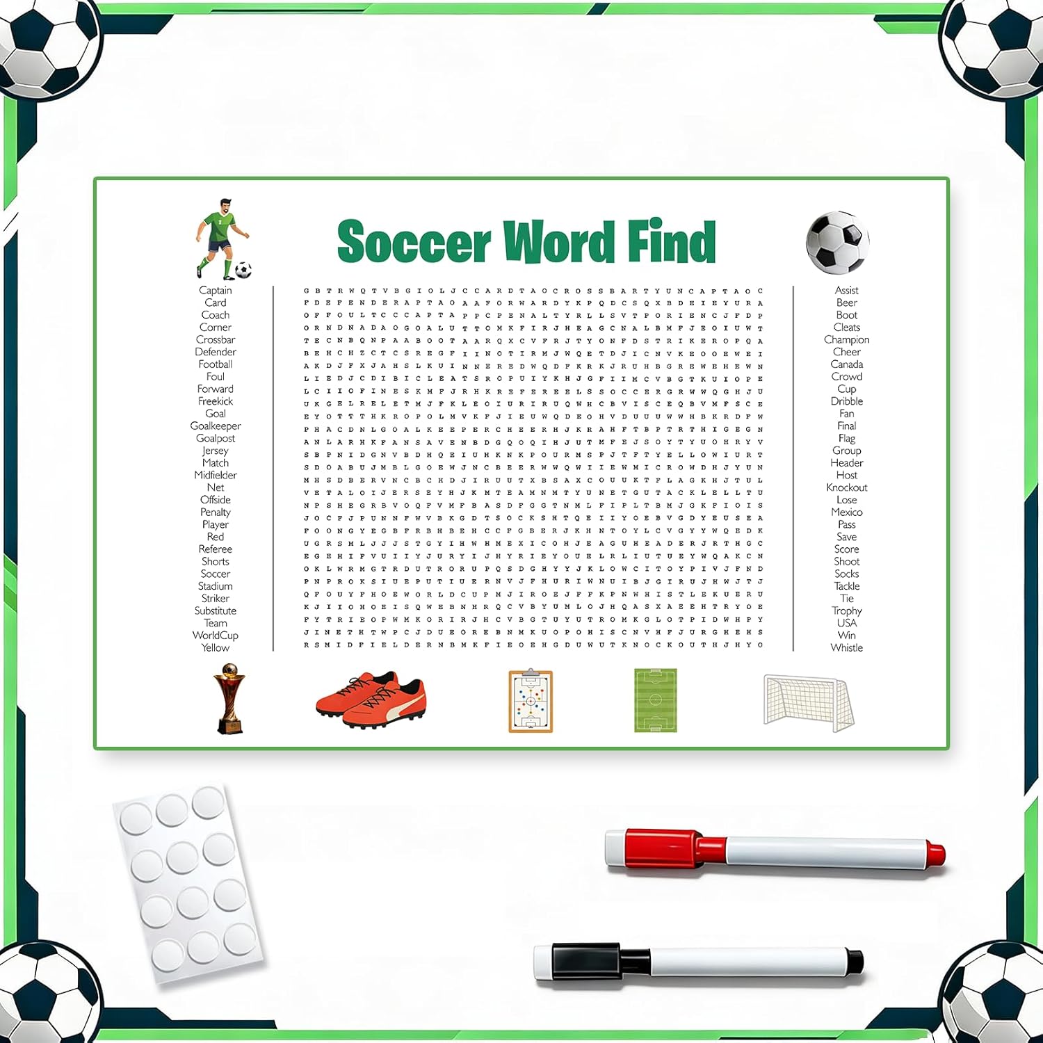 XIJQRAC Jumbo Soccer World Cup Word Search Poster - 36"x24" Giant Wall Game with 50 Words, Valentine Gifts for Men, Interactive Football Fan Games for Family