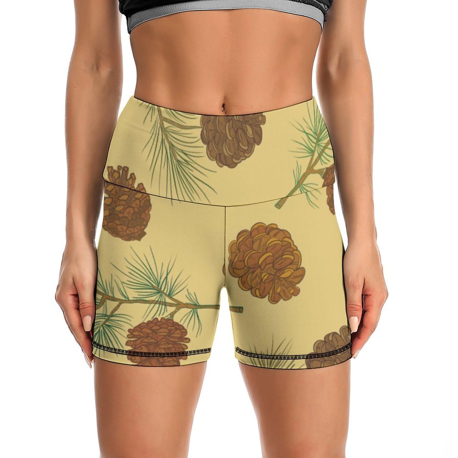 Pine Cones Pattern High Waist Yoga Shorts for Women Athletic Shorts Leggings Running Pants