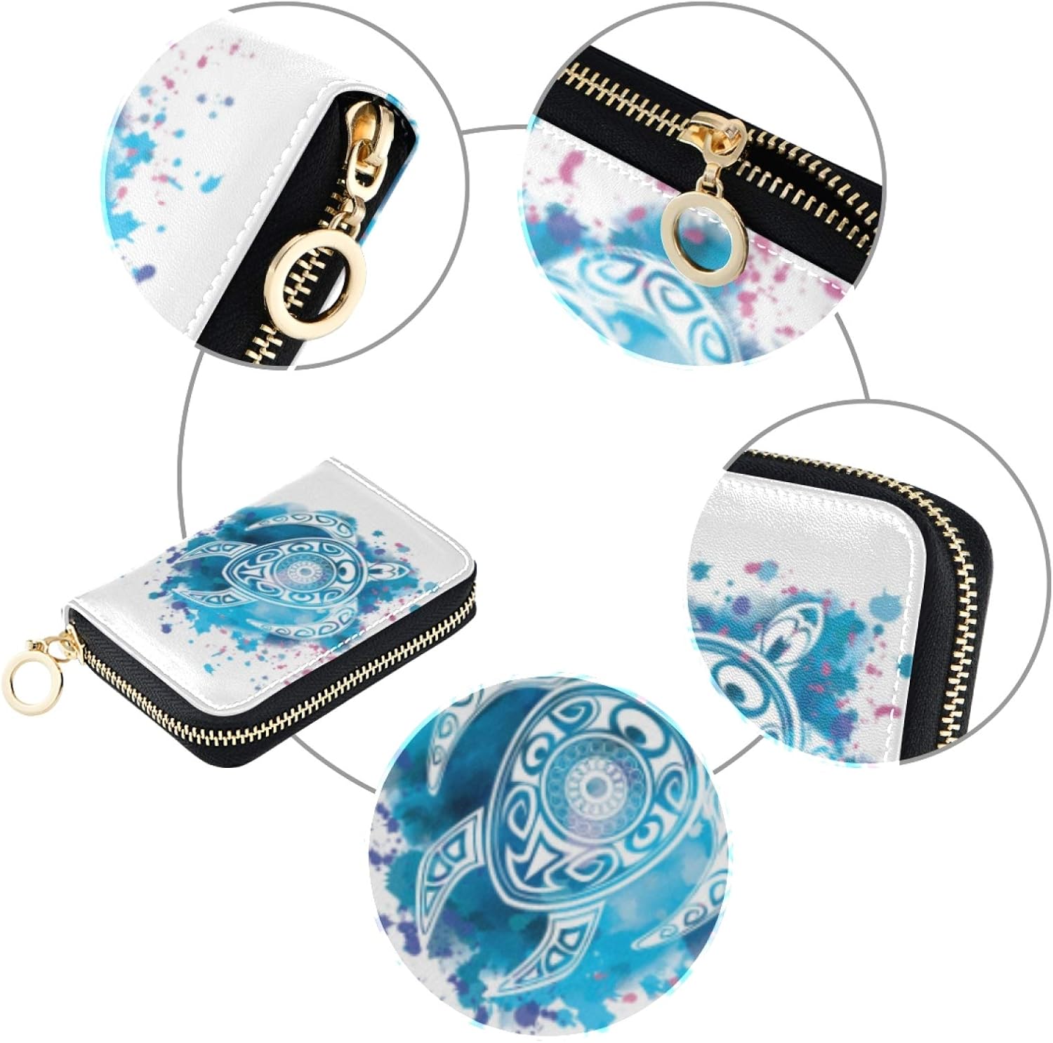 susiyo Credit Card Wallet Sea Turtle Zipper Business Card Holder for Women Compact Card Holder Zipper Purse